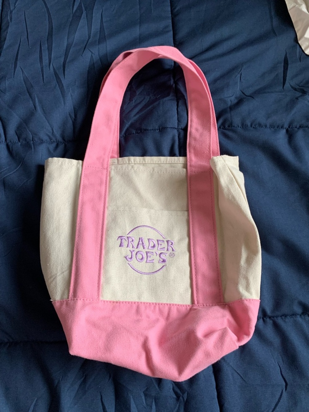 Trader Joe's Pink and Cream Canvas Mini Tote
